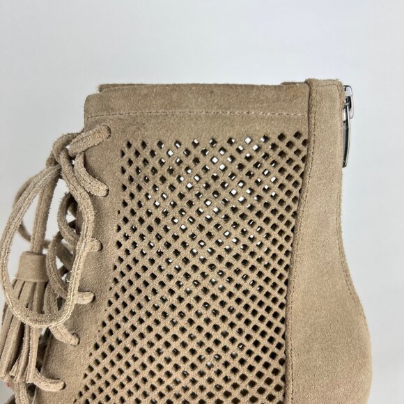 Marc Fisher Womens Shaini Perforated Lace Up Peep Toe Booties Taupe Suede size 8 - Picture 12 of 16